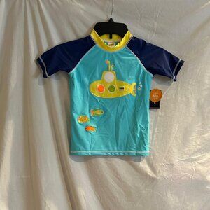 Gymboree Boys 5T Blue Yellow Submarine Short Sleeve Swim Rashguard Splish-Splash
